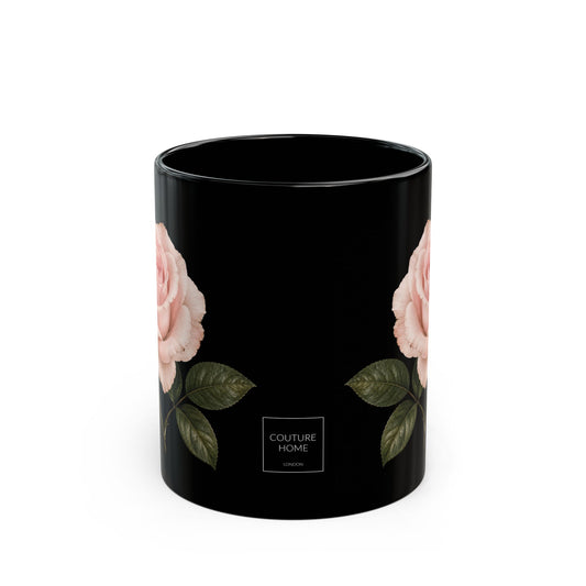 Pink Rose Black Mug