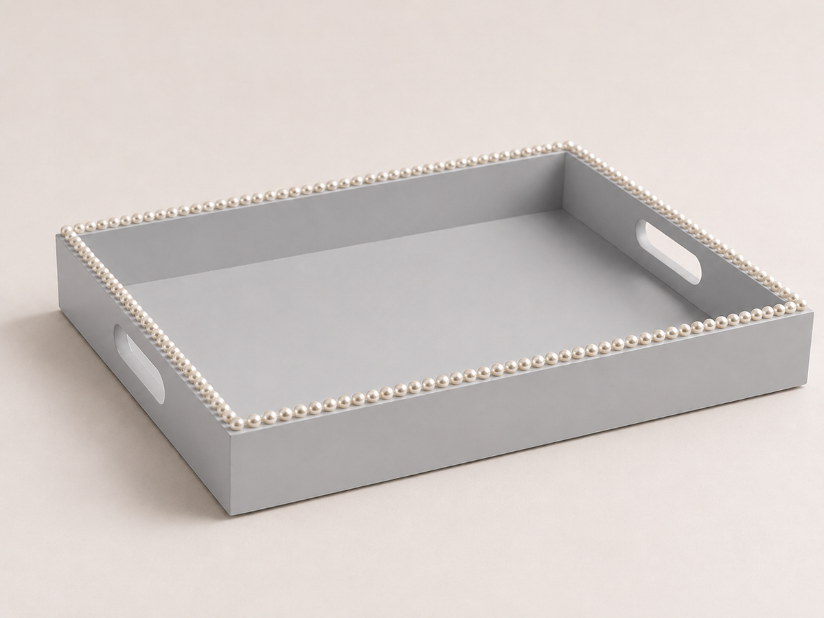 Pearl Detail Rectangular Wooden Tray