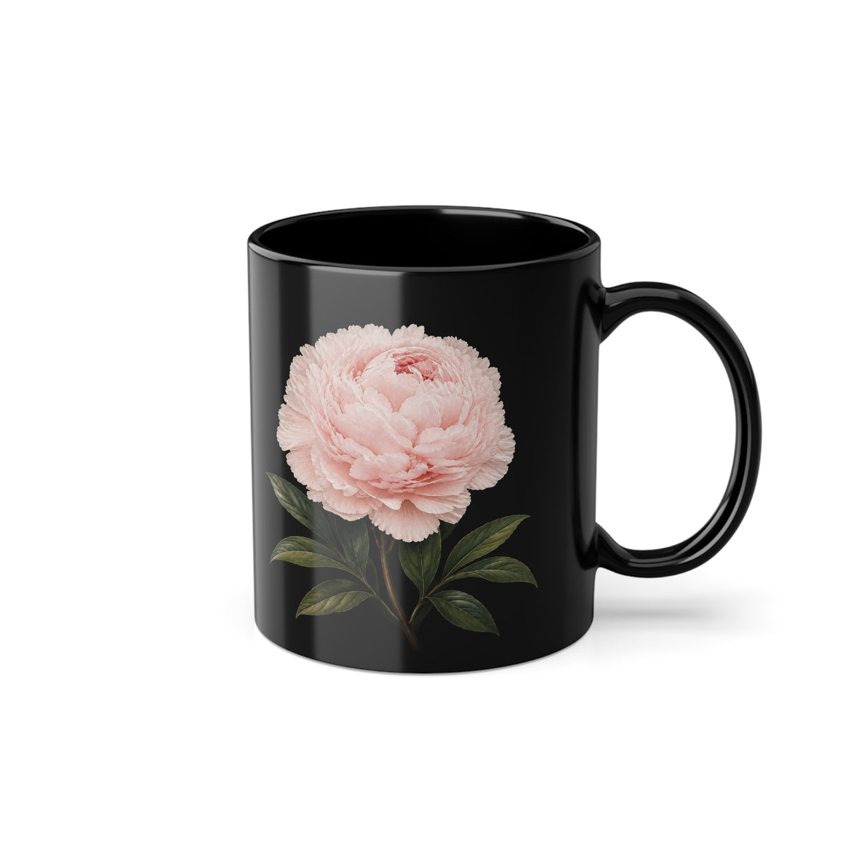 Peony Black Mug