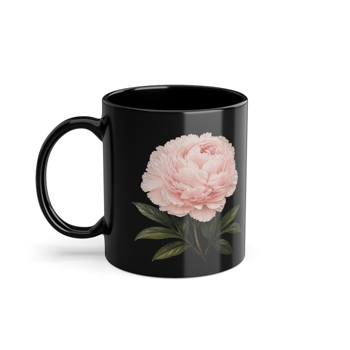Peony Black Mug