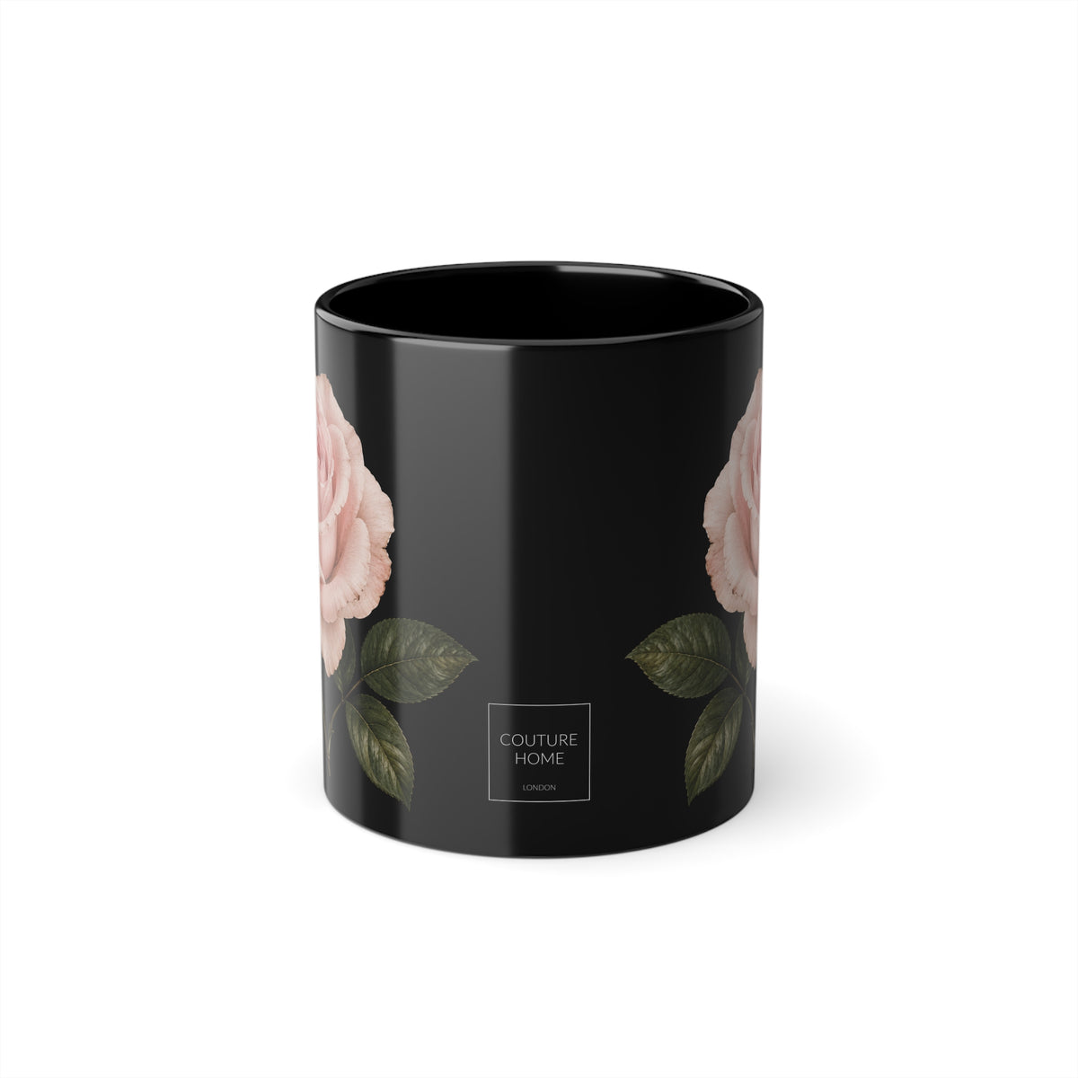 Pink Rose Black Mug