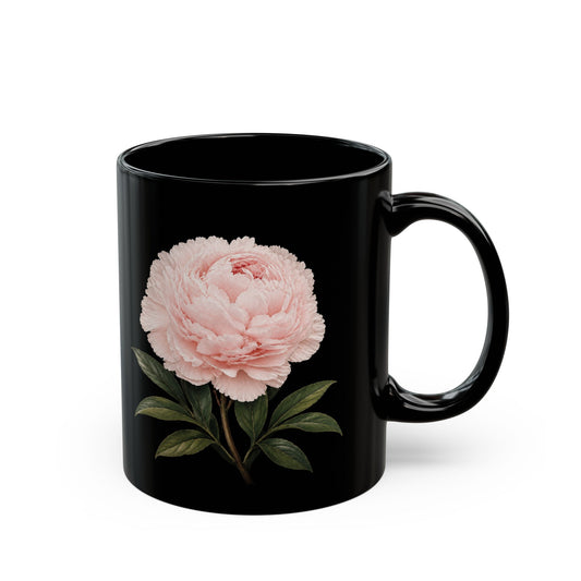 Peony Black Mug
