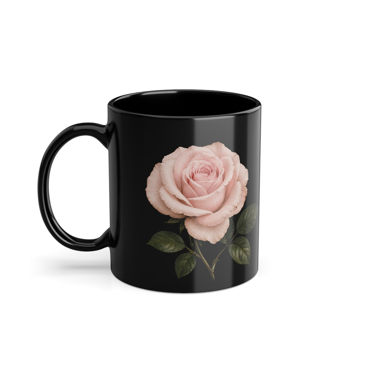 Pink Rose Black Mug