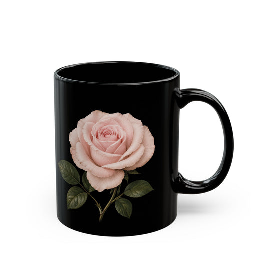 Pink Rose Black Mug