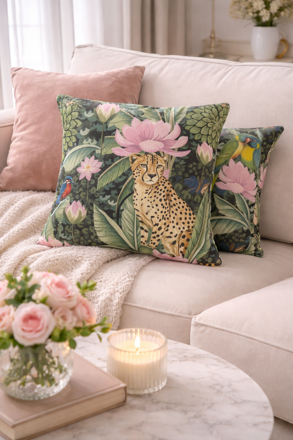 Cheetah & Lovebirds Cushion