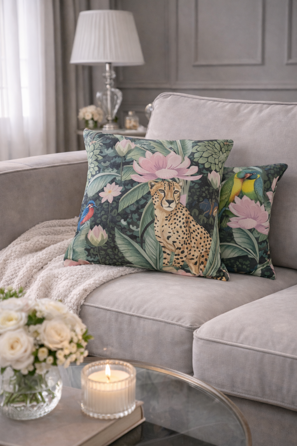 Cheetah & Lovebirds Cushion