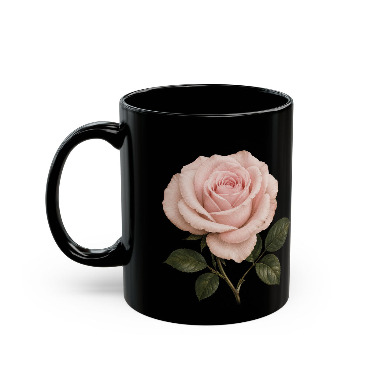 Pink Rose Black Mug