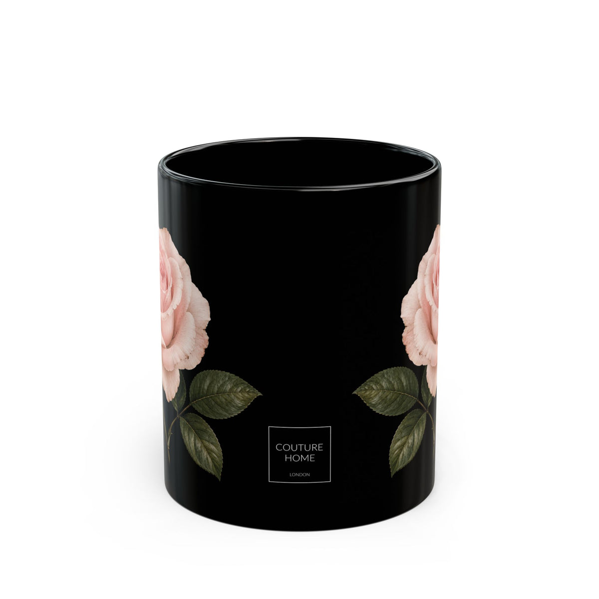 Pink Rose Black Mug