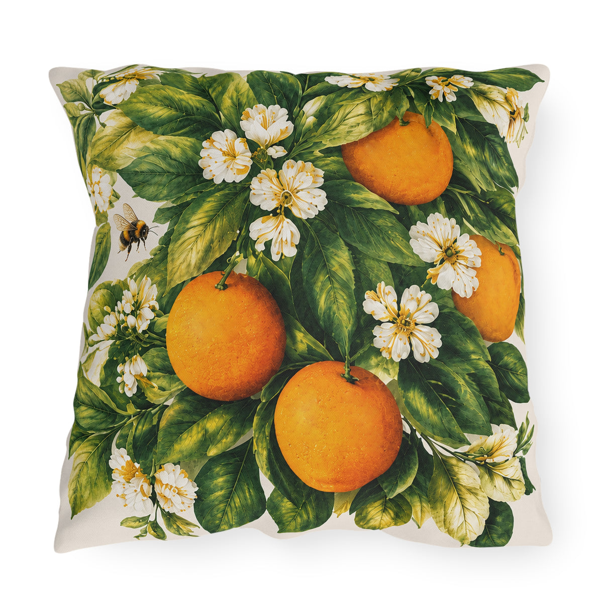 Orange Blossom Bee Outdoor Cushion