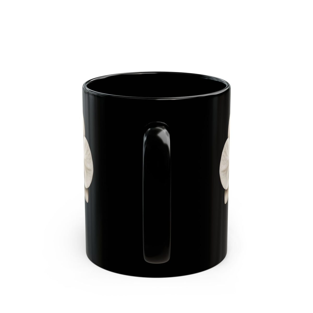 Black mug with a handle on a white background