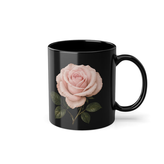 Pink Rose Black Mug