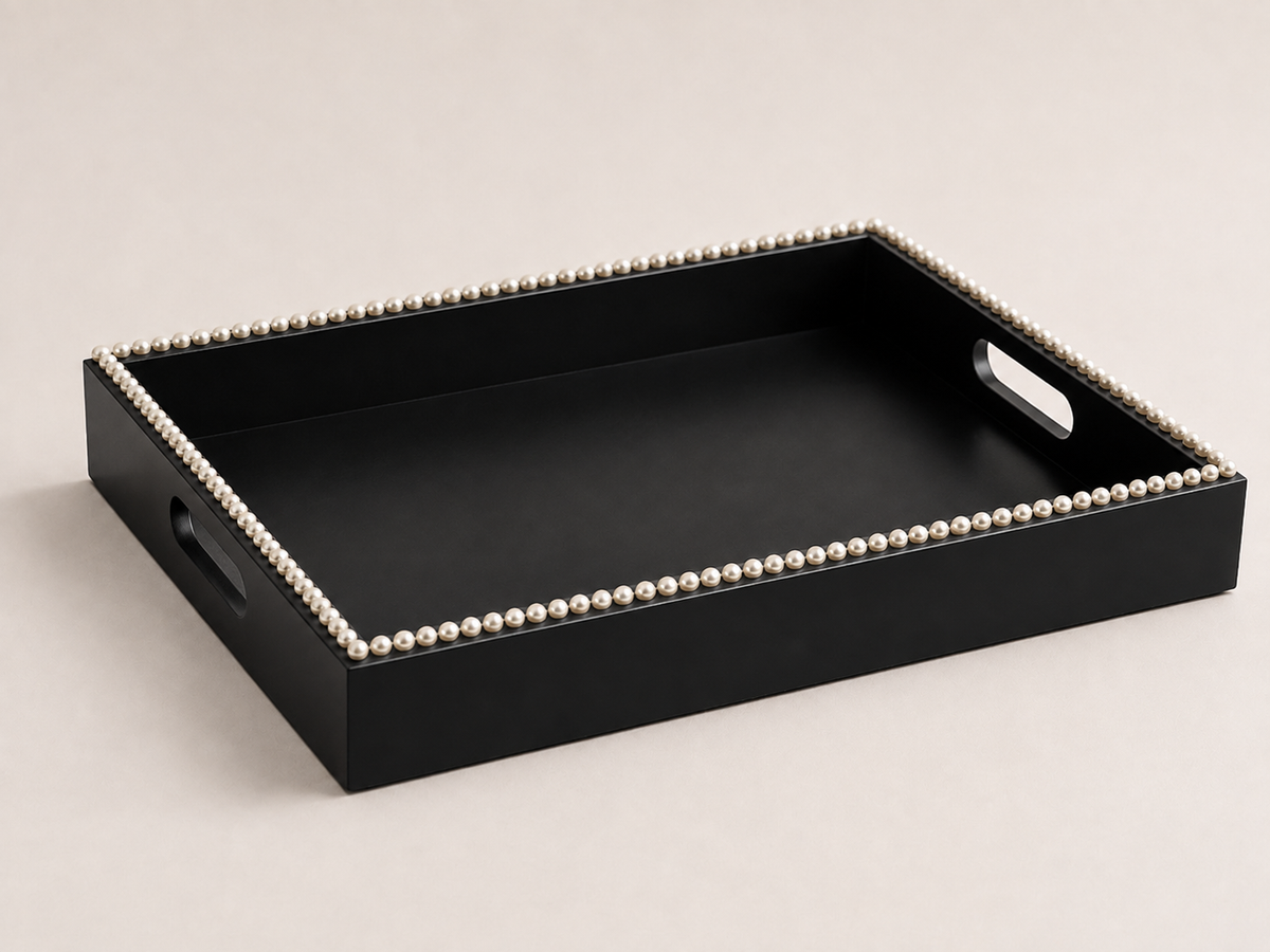 Pearl Detail Rectangular Wooden Tray